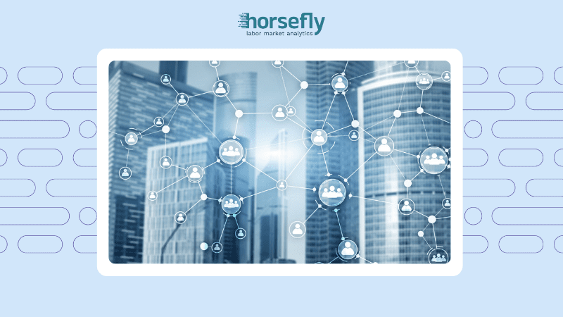 Image shows a cityscape with icons of people over the top all connected by lines for the blog - Part 3: Building World-Class Global Sourcing Organizations with Talent Intelligence