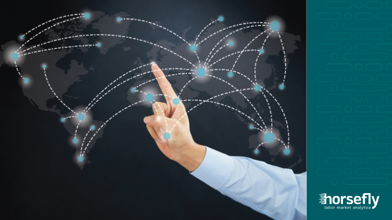 Image shows a finger pointing to a map with various location spots highlighted, for the blog - The Power of Location Strategy in Workforce Intelligence